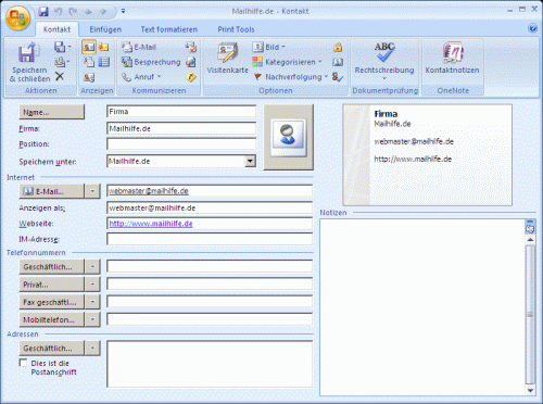 Ihre Visitenkarte Mit Outlook 07 Outlook Outlook 07 Mail Format Pflichtangaben Signatur Visitenkarte Mailhilfe De