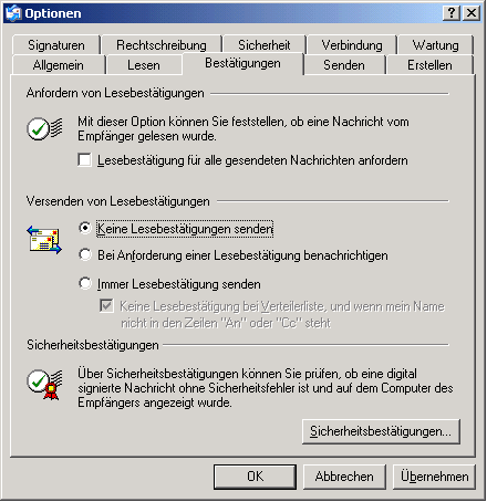Outlook Express Lesebestätigung