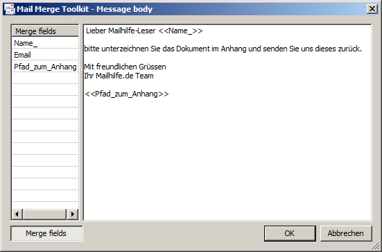 Text der E-Mail-Nachricht